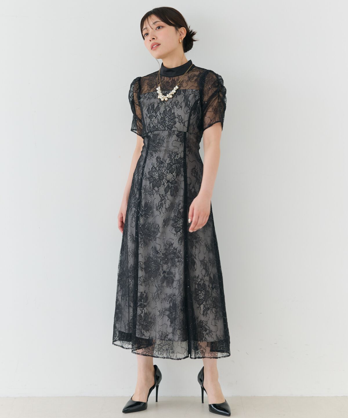 アンドクチュール「スパンコールラッセルレースドレス」|ドレス|