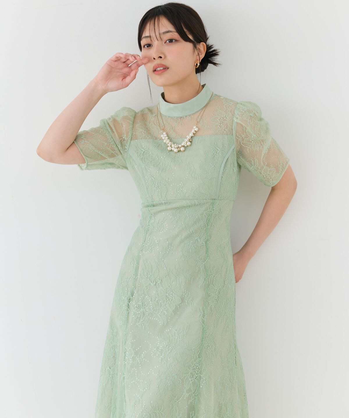 アンドクチュール「スパンコールラッセルレースドレス」|ドレス|