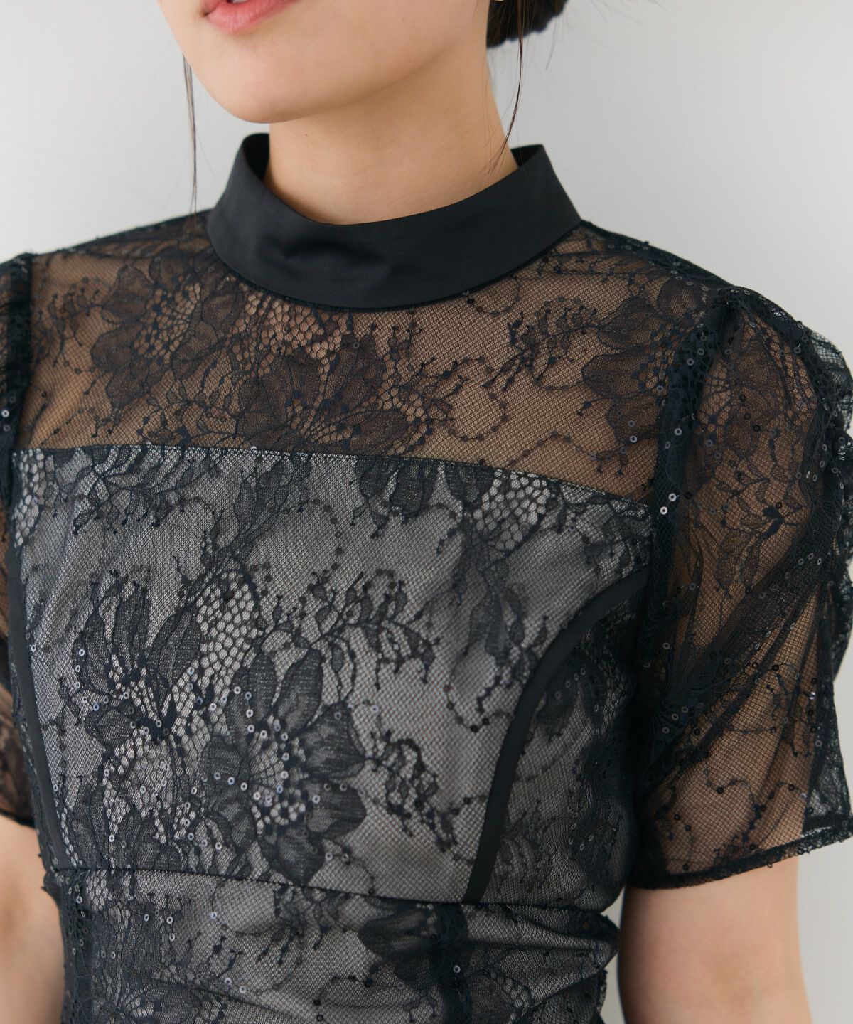 アンドクチュール「スパンコールラッセルレースドレス」|ドレス|