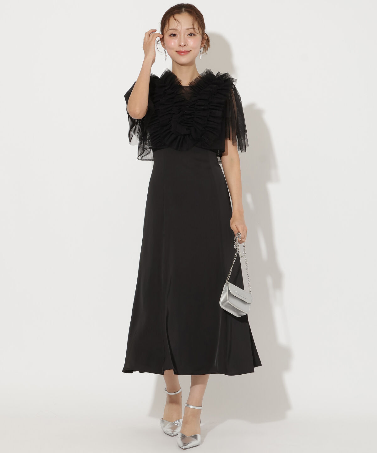 アンドクチュール「チュールフリルレイヤードドレス」|ドレス|