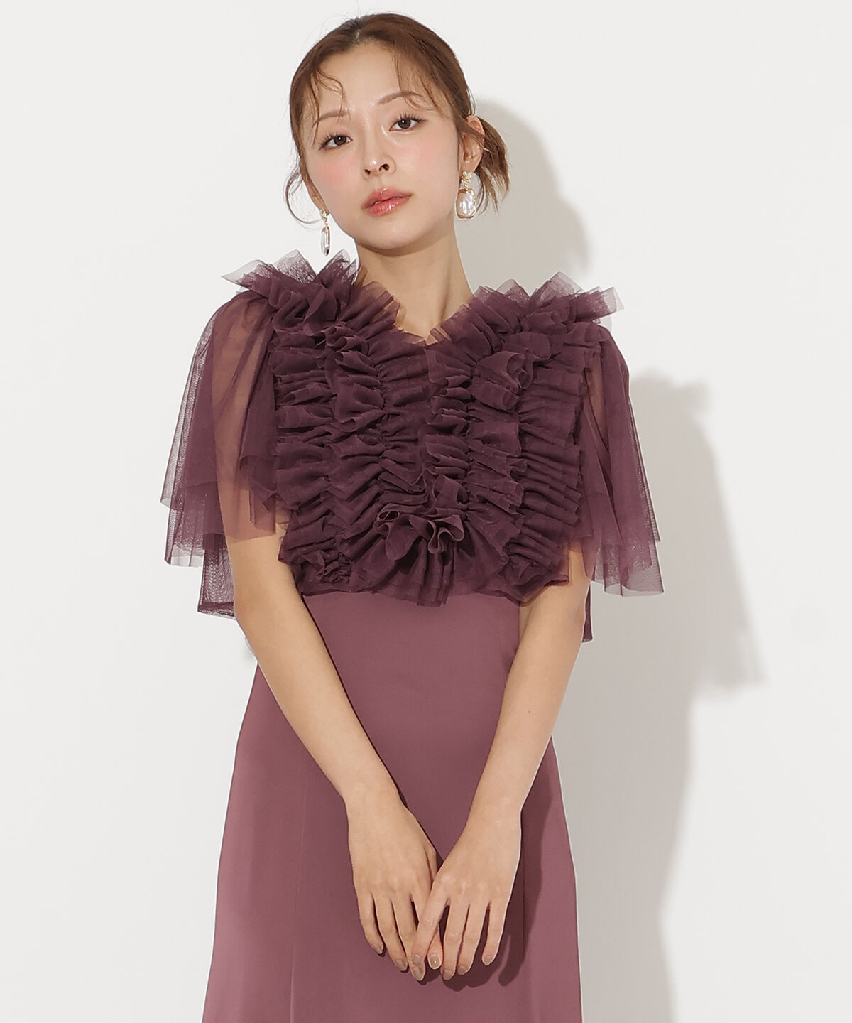 アンドクチュール「チュールフリルレイヤードドレス」|ドレス|