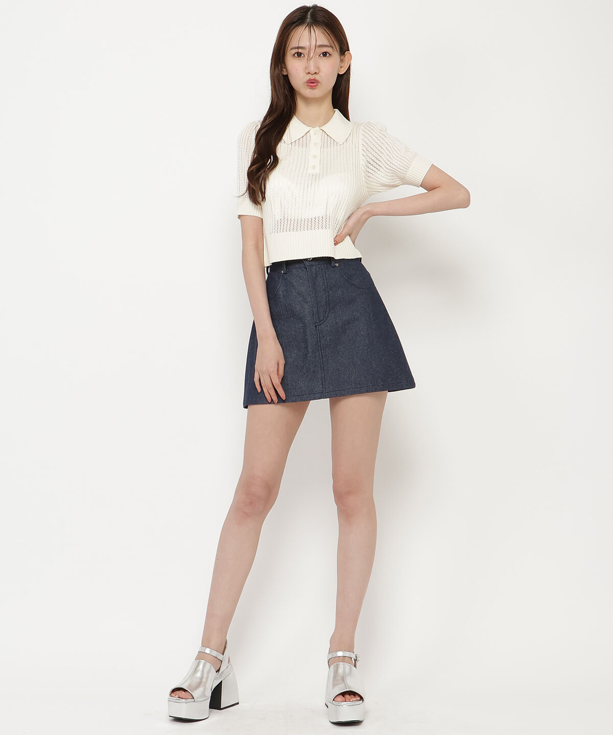 REDYAZEL「デニムライクAラインミニスカート」|スカート|ダークブルー