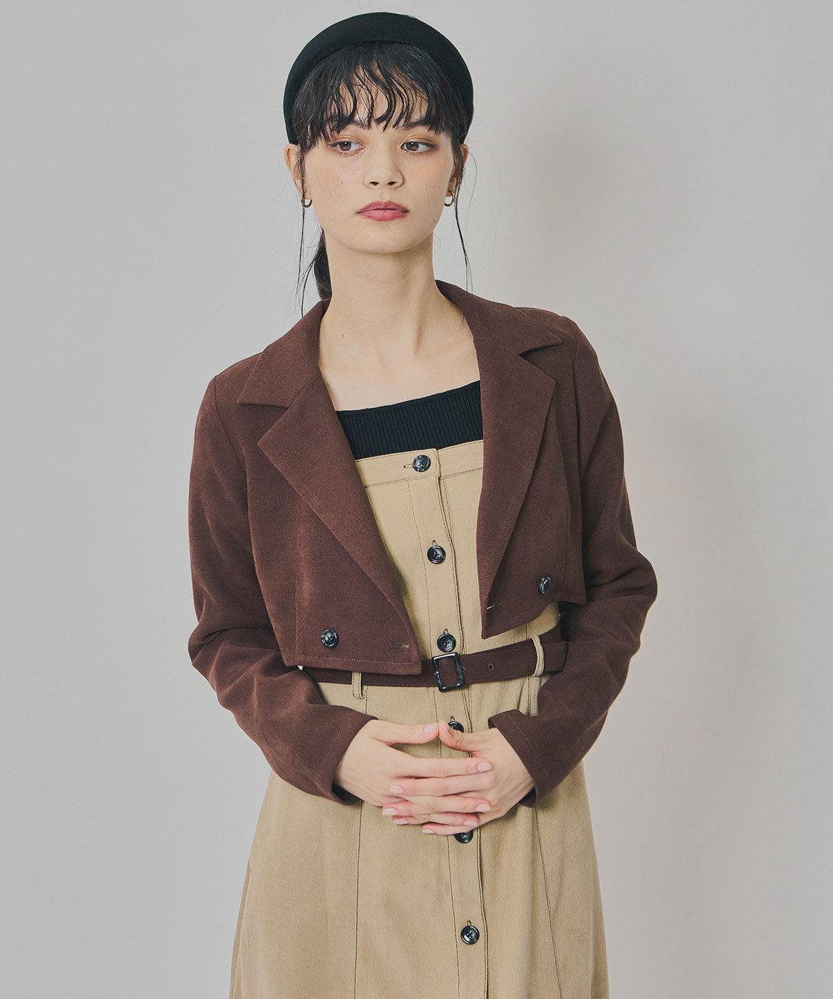 REDYAZEL「スエードライクショートジャケット&times;バイカラーワンピースセットアップ」|ワンピース|