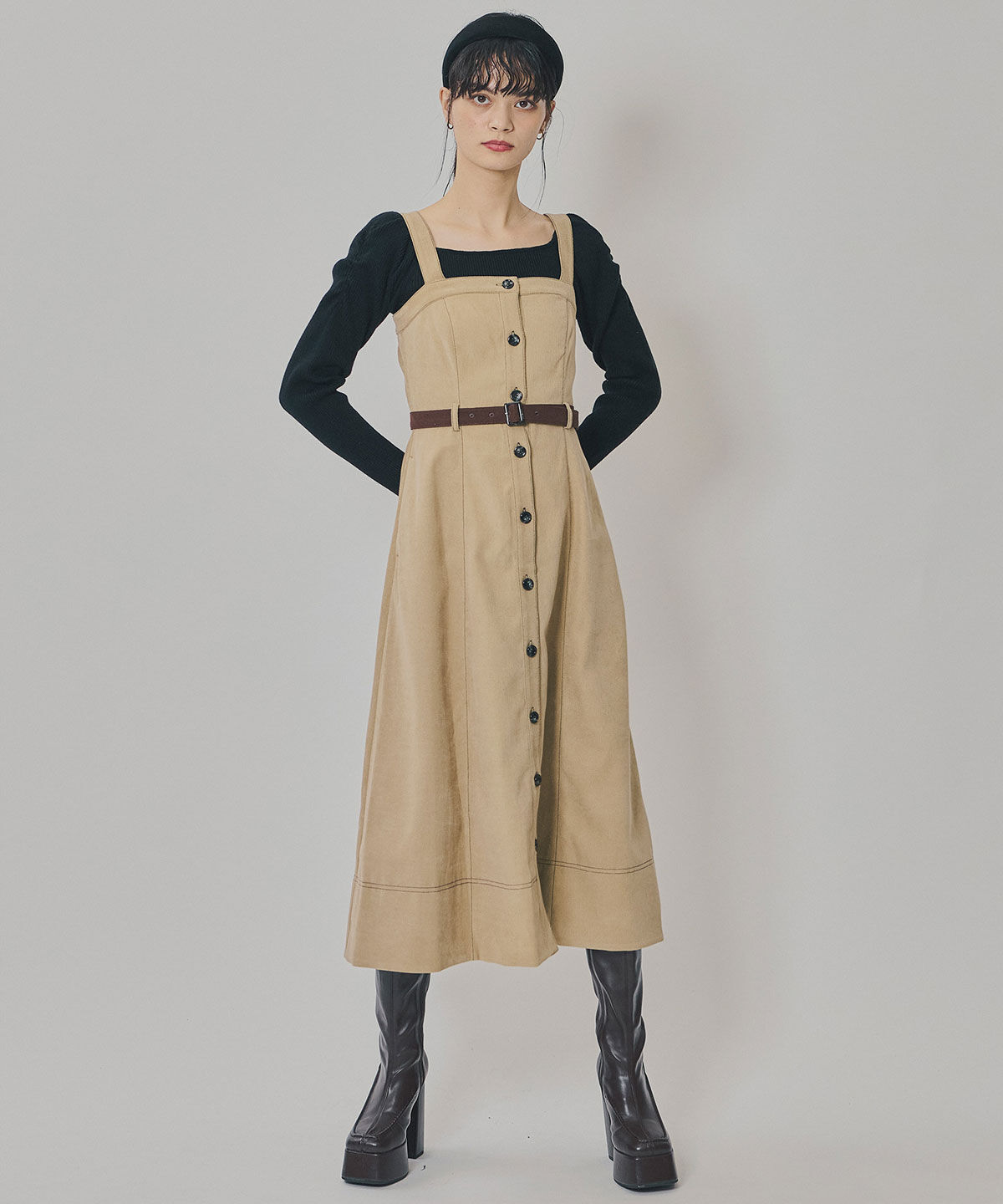 REDYAZEL「スエードライクショートジャケット&times;バイカラーワンピースセットアップ」|ワンピース|