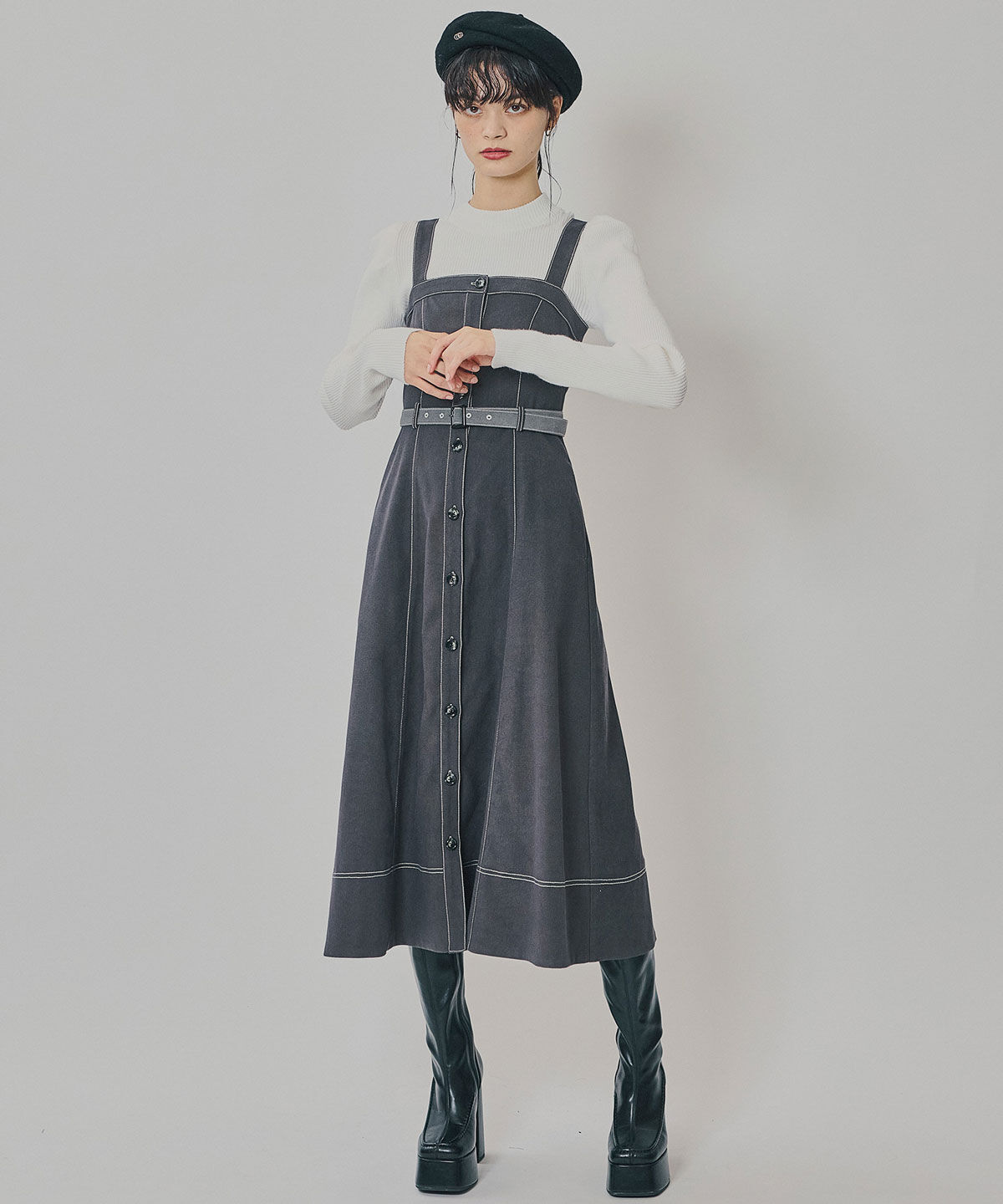 REDYAZEL「スエードライクショートジャケット&times;バイカラーワンピースセットアップ」|ワンピース|