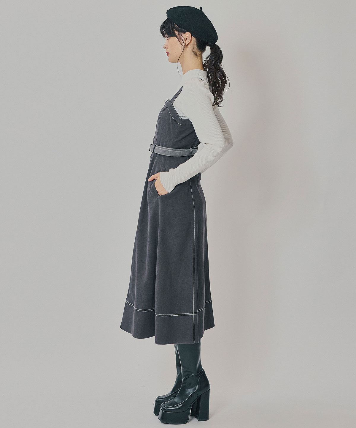 REDYAZEL「スエードライクショートジャケット&times;バイカラーワンピースセットアップ」|ワンピース|