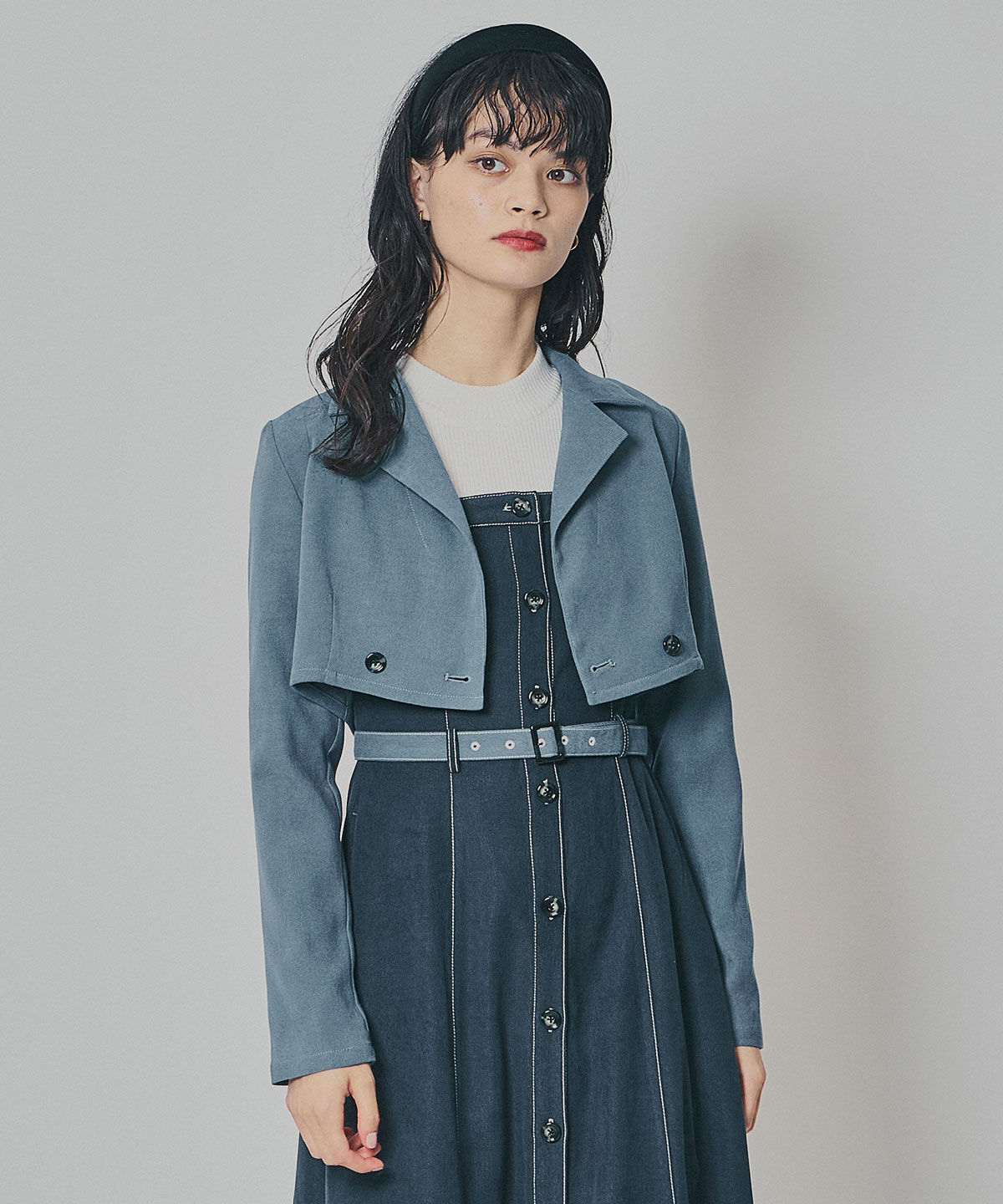 REDYAZEL「スエードライクショートジャケット&times;バイカラーワンピースセットアップ」|ワンピース|