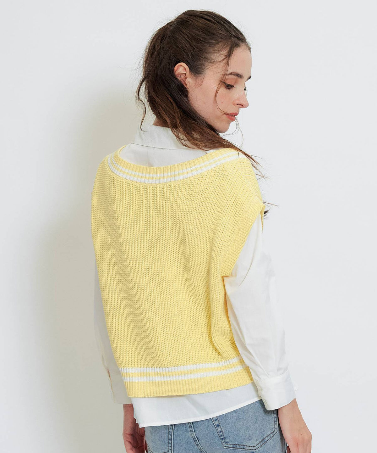 REDYAZEL「カレッジライクラインベスト&times;シャツブラウス」|ニット・セーター|