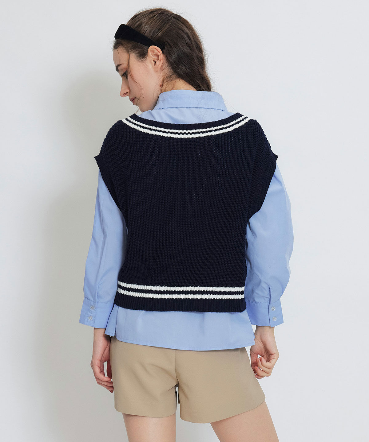 REDYAZEL「カレッジライクラインベスト&times;シャツブラウス」|ニット・セーター|