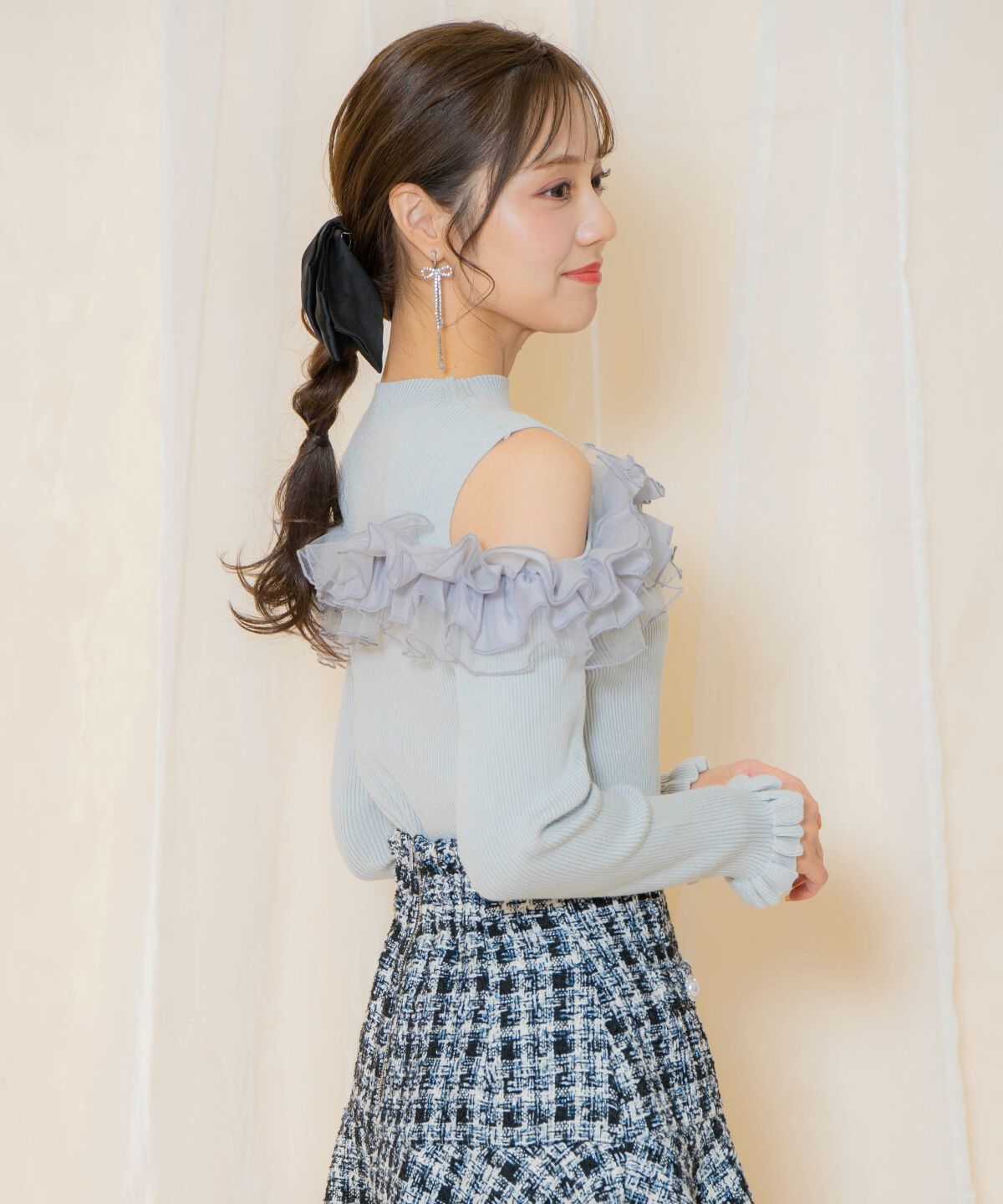 WILLSELECTION「オープンショルダーフリルトップス」|ニット・セーター|