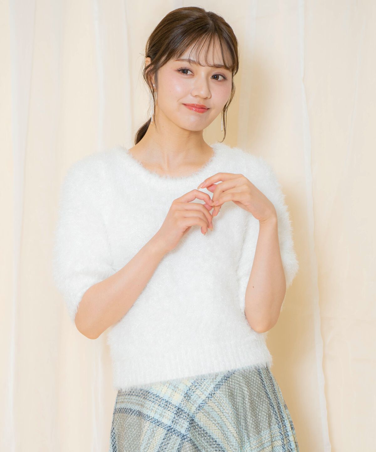 WILLSELECTION「シャギーラメ5分袖プルオーバー」|ニット・セーター|