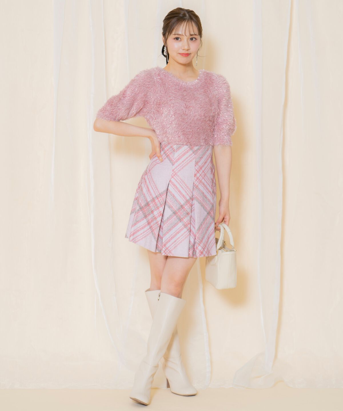 WILLSELECTION「シャギーラメ5分袖プルオーバー」|ニット・セーター|