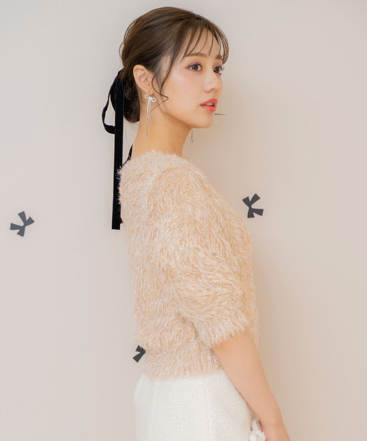 WILLSELECTION「シャギーラメ5分袖プルオーバー」|ニット・セーター|