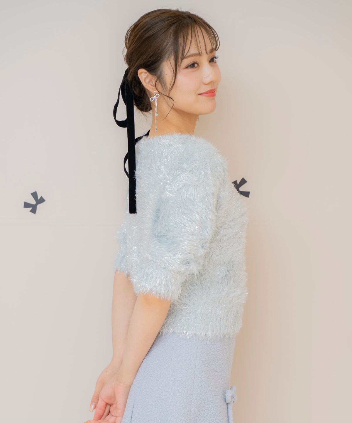 WILLSELECTION「シャギーラメ5分袖プルオーバー」|ニット・セーター|