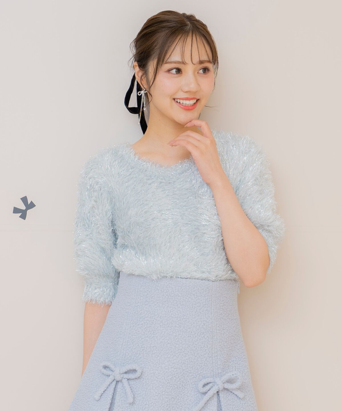 WILLSELECTION「シャギーラメ5分袖プルオーバー」|ニット・セーター|