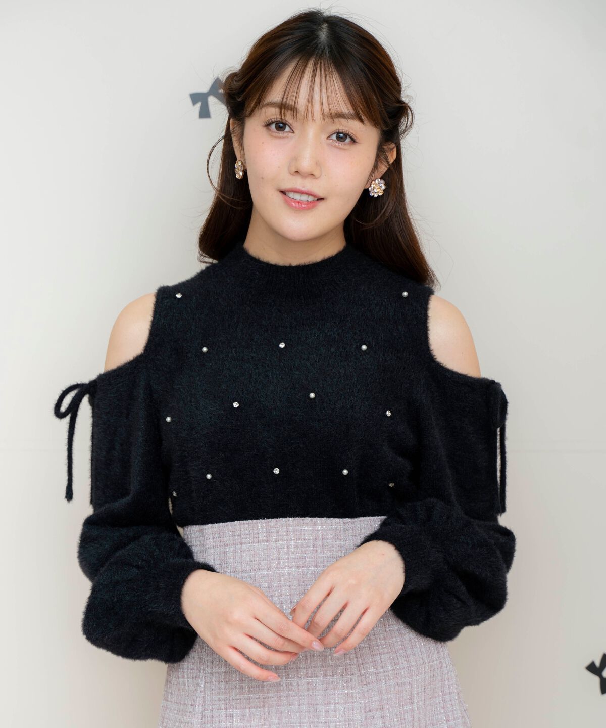 WILLSELECTION「オープンショルダーフェザーニット」|ニット・セーター|ブラック