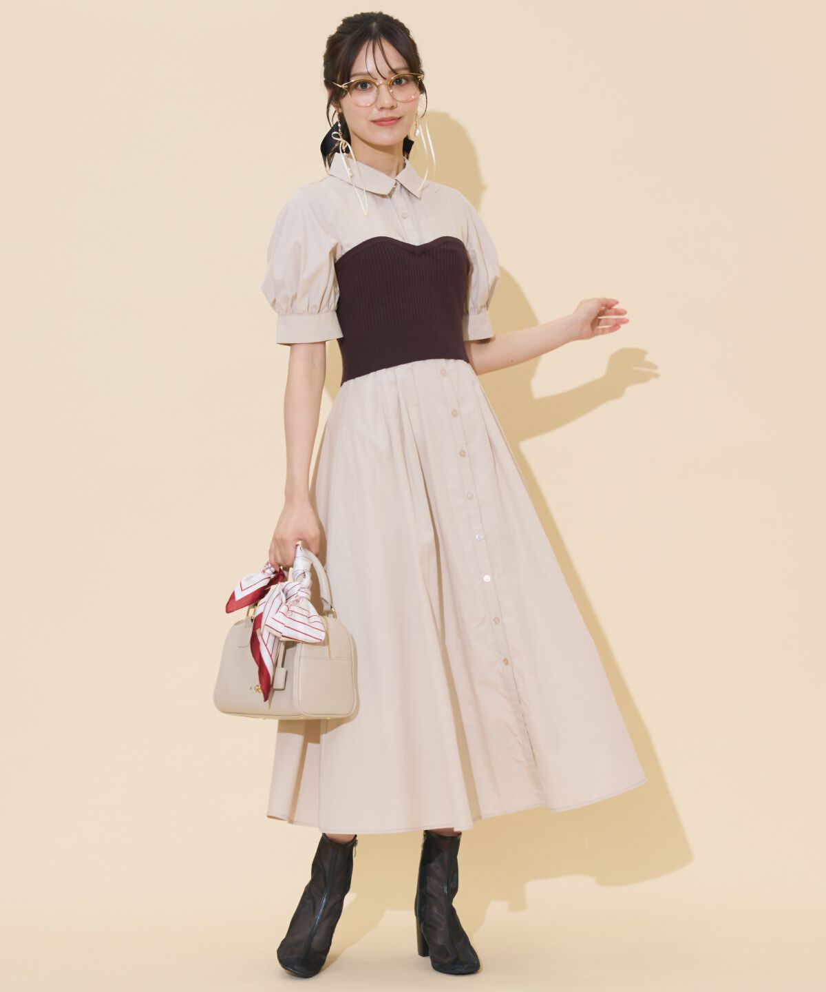 WILLSELECTION「ビスチェレイヤードタックシャツワンピース」|ワンピース|ピンク