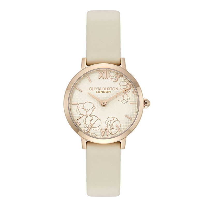 OLIVIA BURTON 「〈OLIVIA BURTON(ｵﾘﾋﾞｱﾊﾞｰﾄﾝ)〉ｼｸﾞﾈﾁｬｰ 28mm ｱﾌﾞｽﾄﾗｸﾄ ﾌﾛｰﾗﾙ ｸﾘｰﾑﾚｻﾞｰ」|腕時計|WHITE