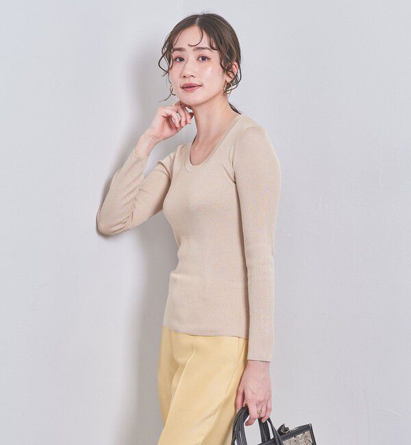 UNITED ARROWS「シルクリブ Uネック ニット」|ニット・セーター|BEIGE