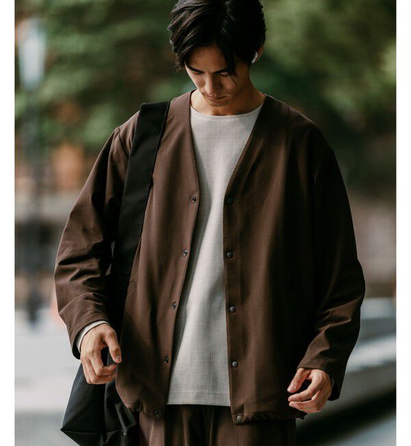 UNITED ARROWS green label relaxing「FREELITCH ノーカラー カーディガン -ストレッチ-」|カーディガン|DK.BROWN