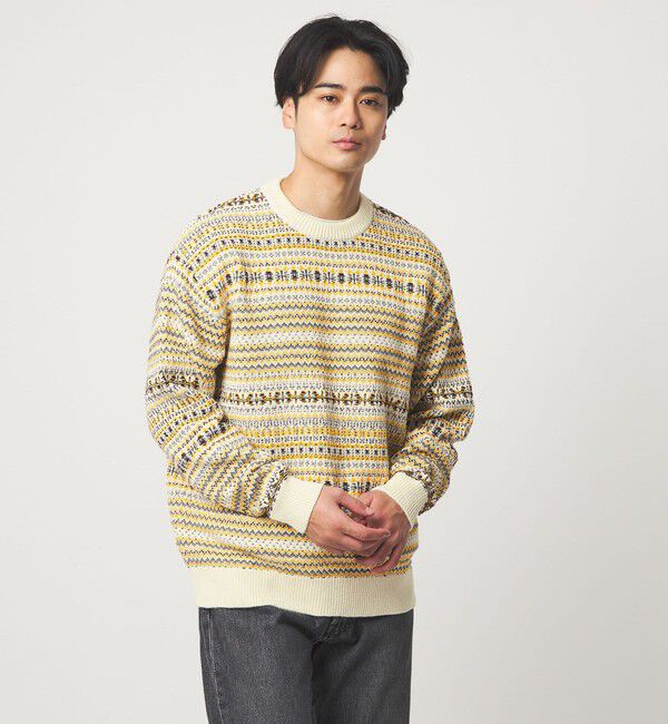 UNITED ARROWS green label relaxing「コットン フェアアイル シングルジャガード クルーネック ニット」|ニット・セーター|OFF WHITE