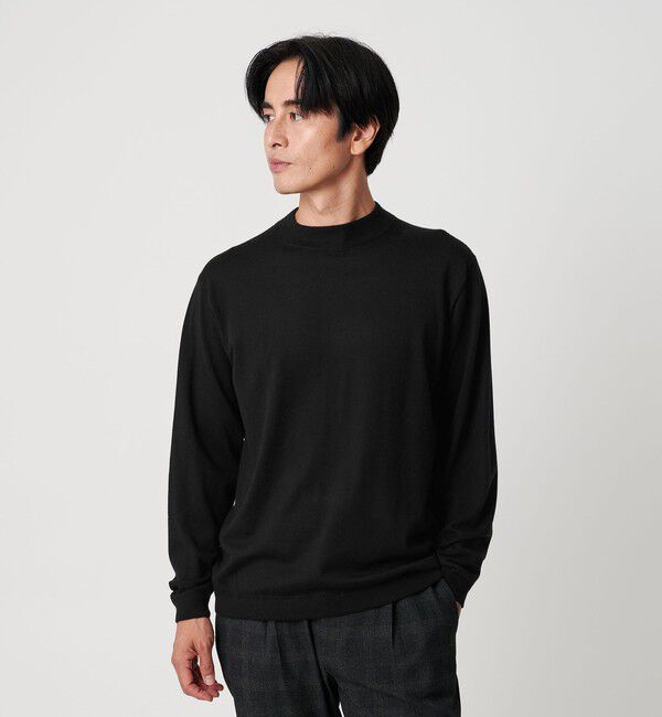 BEAUTY&YOUTH UNITED ARROWS「コットン カシミヤ ブレンド ジャケット ネック Tシャツ 」|ニット・セーター|BLACK