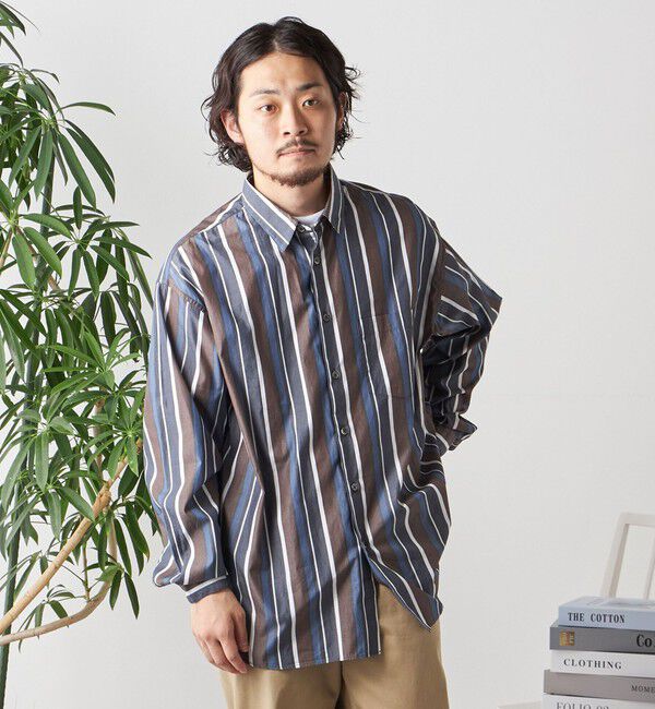 SHIPS any「SHIPS any: オーバーサイズ レギュラーカラー チェック／ストライプ 長袖 シャツ◇」|シャツ・ブラウス|