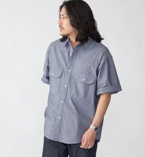 SHIPS「SHIPS: Wポケット ウォッシュド タイプライター ショートスリーブ シャツ」|シャツ・ブラウス|ネイビー