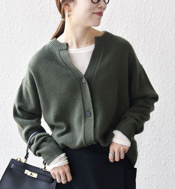 SHIPS any「SHIPS any:〈手洗い可能〉AQUA カシミヤ ミックス スキッパー カーディガン」|カーディガン|オリーブ