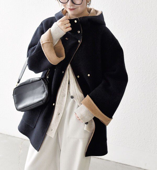 SHIPS any「SHIPS any: リバー フーデッド Aライン ミドル コート」|その他|ブラック