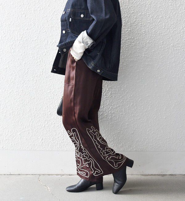 SHIPS any「SHIPS any:〈洗濯機可能〉サテン 刺繍 ストレート イージー パンツ」|その他|