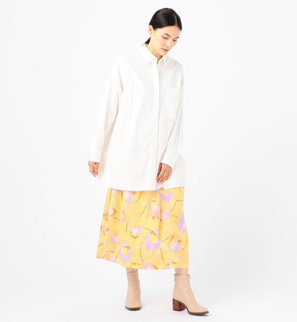 Ballsey「アイヴィーフラワープリント アシンメトリータックミディスカート」|フレア|