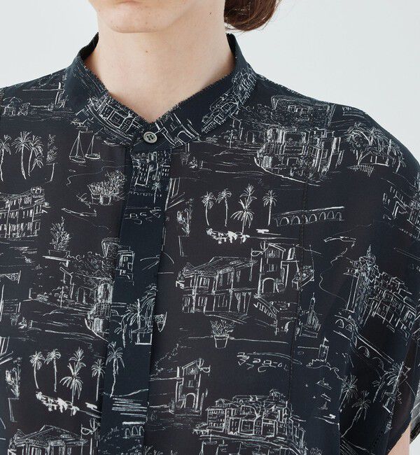 GALERIE VIE「LandScapeシルクストレッチ スタンドネックボックスシャツ」|シャツ・ブラウス|