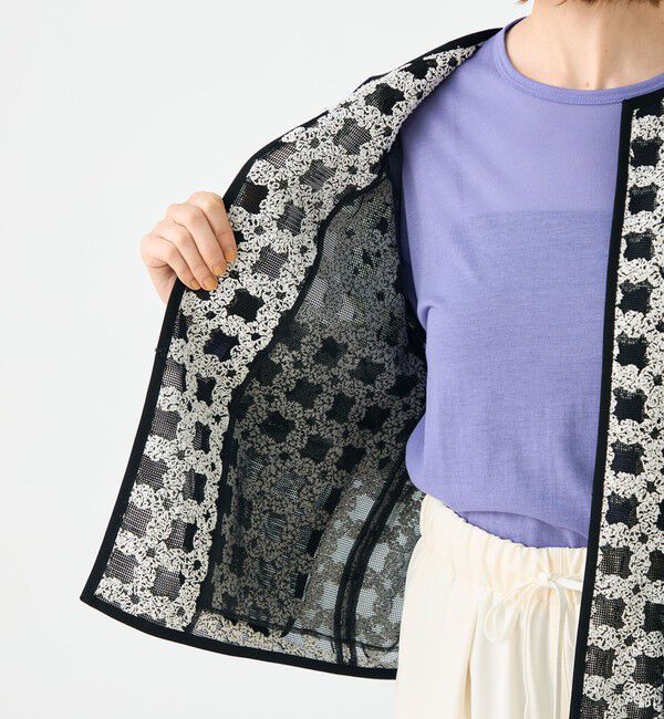 Ballsey「フラッフィーヤーンエンブロイダリー クルーネックジャケット」|ノーカラージャケット|