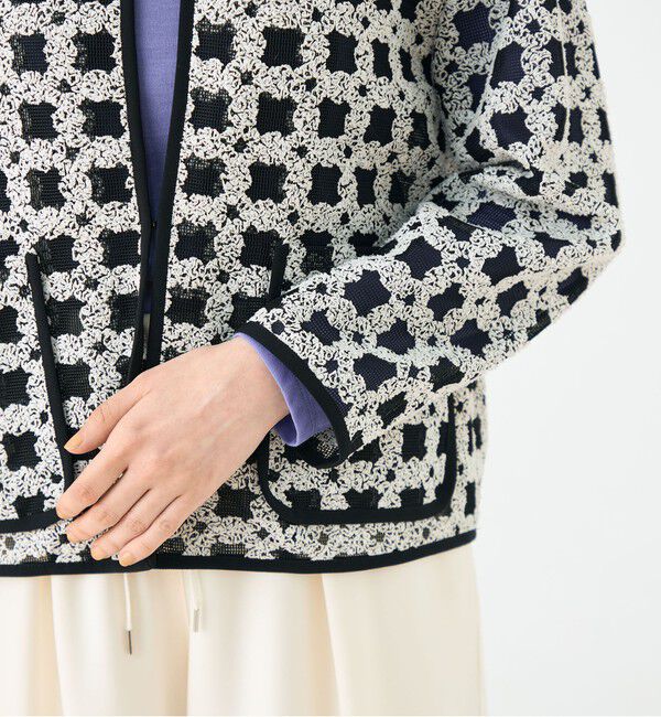 Ballsey「フラッフィーヤーンエンブロイダリー クルーネックジャケット」|ノーカラージャケット|