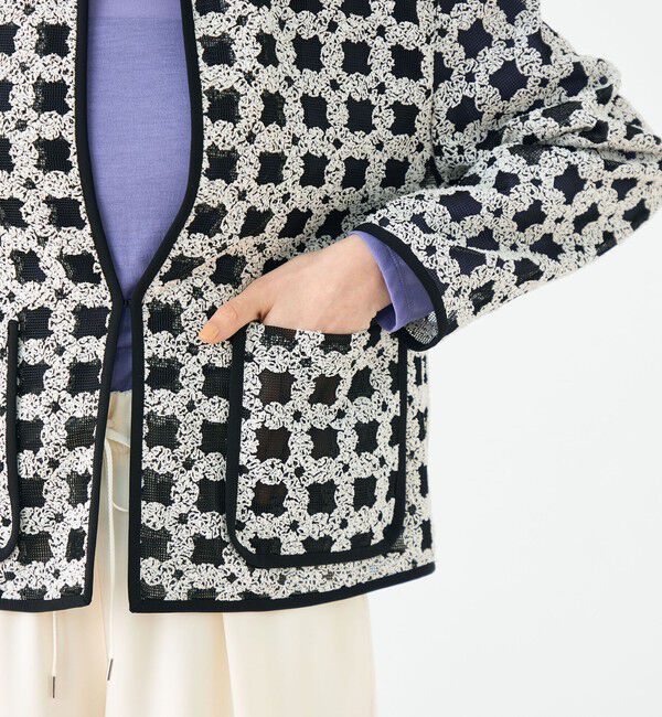 Ballsey「フラッフィーヤーンエンブロイダリー クルーネックジャケット」|ノーカラージャケット|