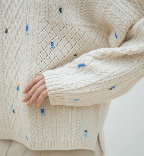 MACPHEE「ケーブルエンブロイダリー ボートネックプルオーバー」|ニット・セーター|