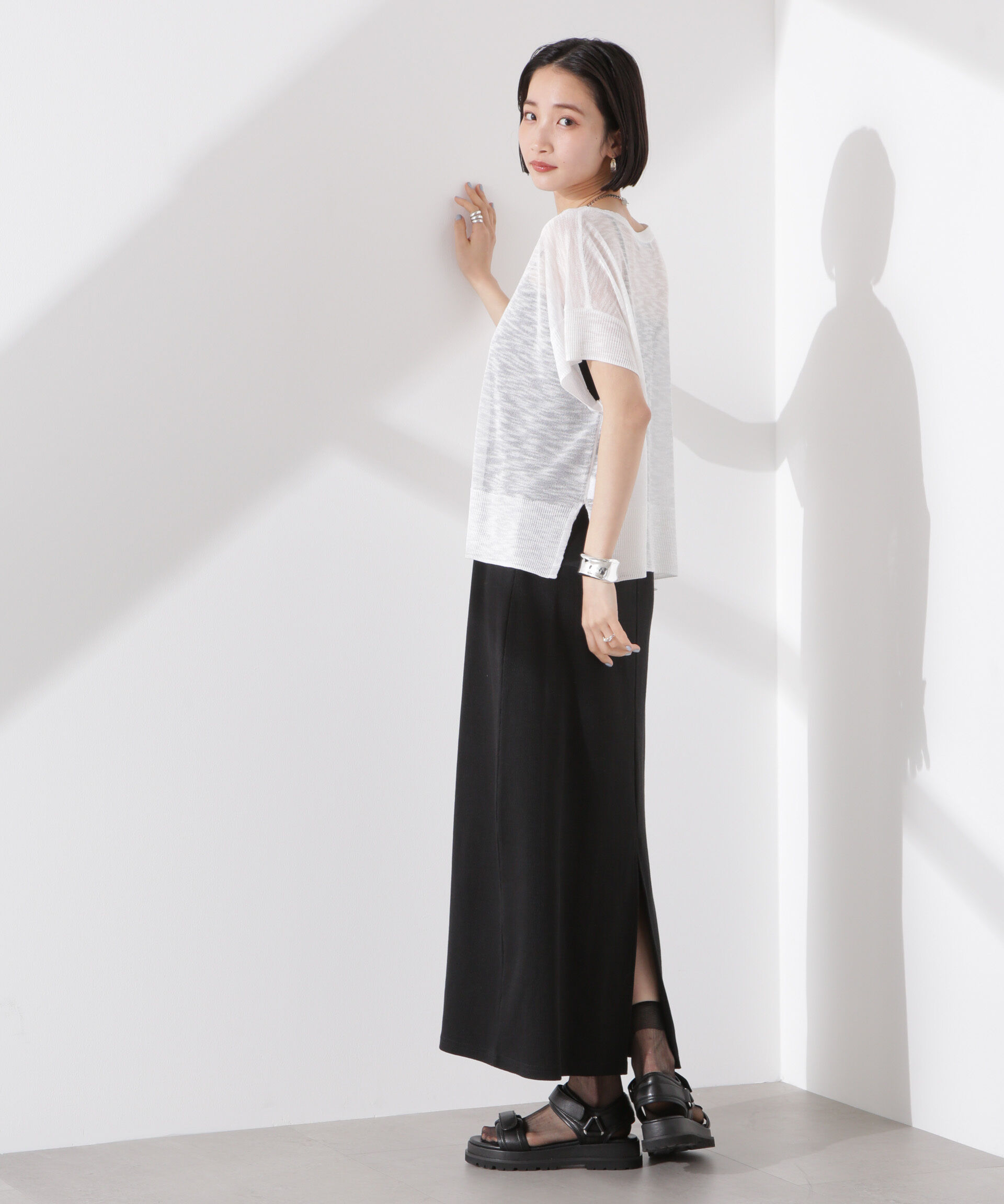 nano･universe「ラメスラブシアーワイドニットトップス」|ニット・セーター|