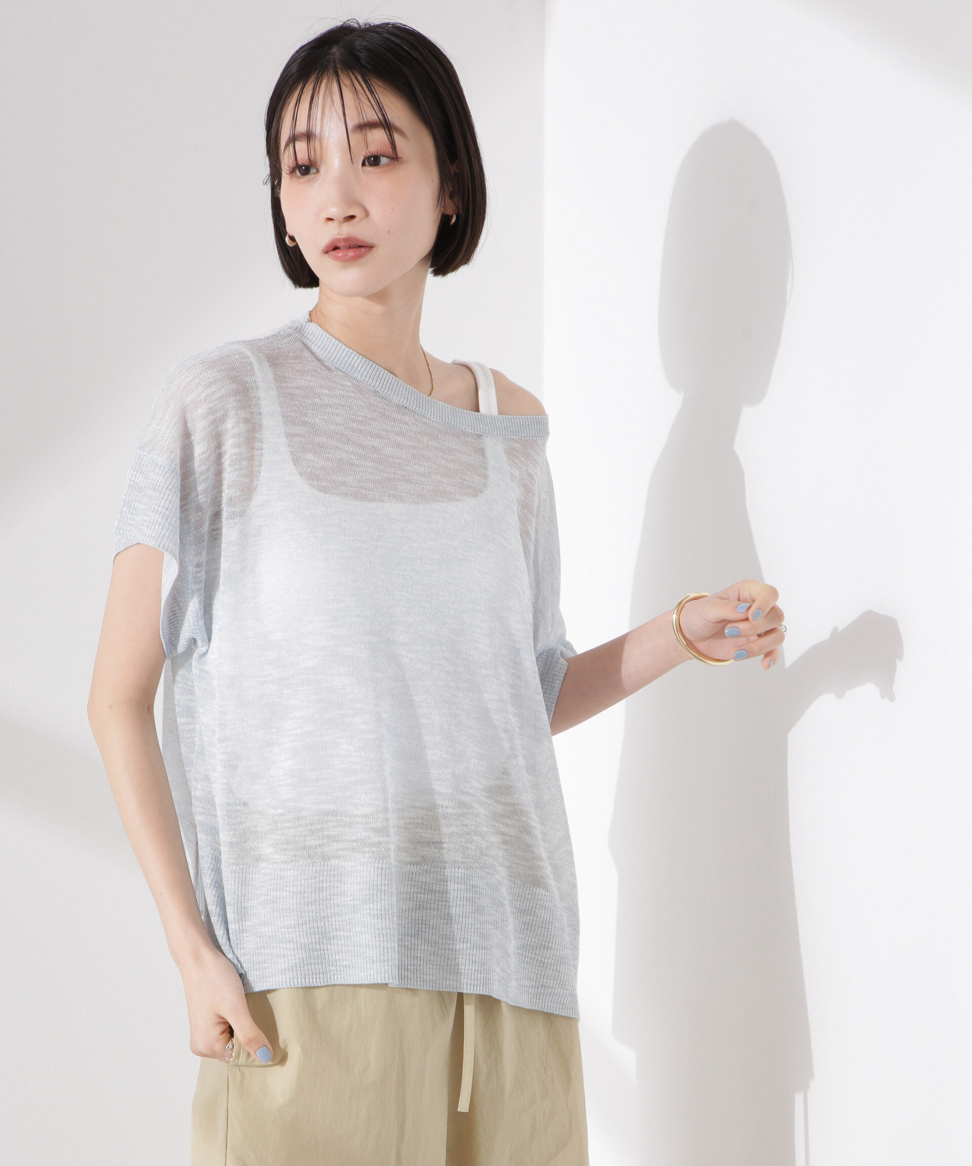 nano･universe「ラメスラブシアーワイドニットトップス」|ニット・セーター|ブルー