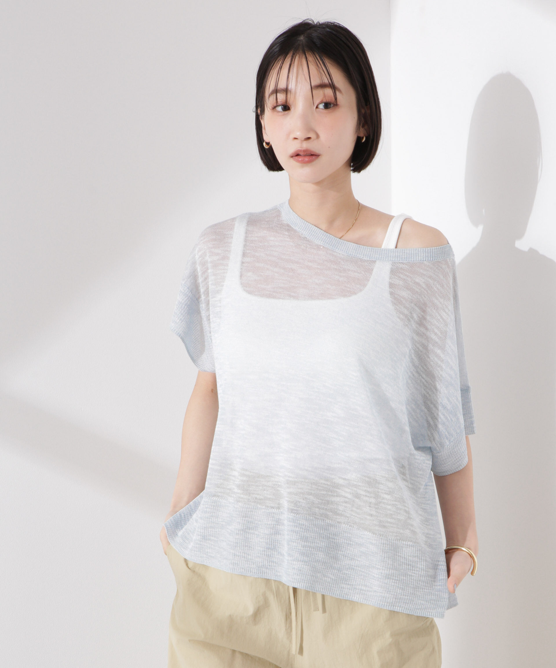 nano･universe「ラメスラブシアーワイドニットトップス」|ニット・セーター|