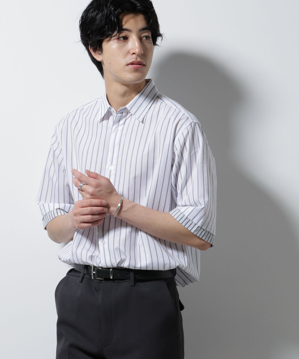 nano･universe「クレイジーストライプシャツ 半袖 １」|シャツ・ブラウス|ホワイト