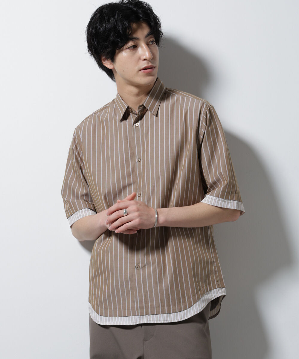 nano･universe「クレイジーストライプシャツ 半袖 １」|シャツ・ブラウス|