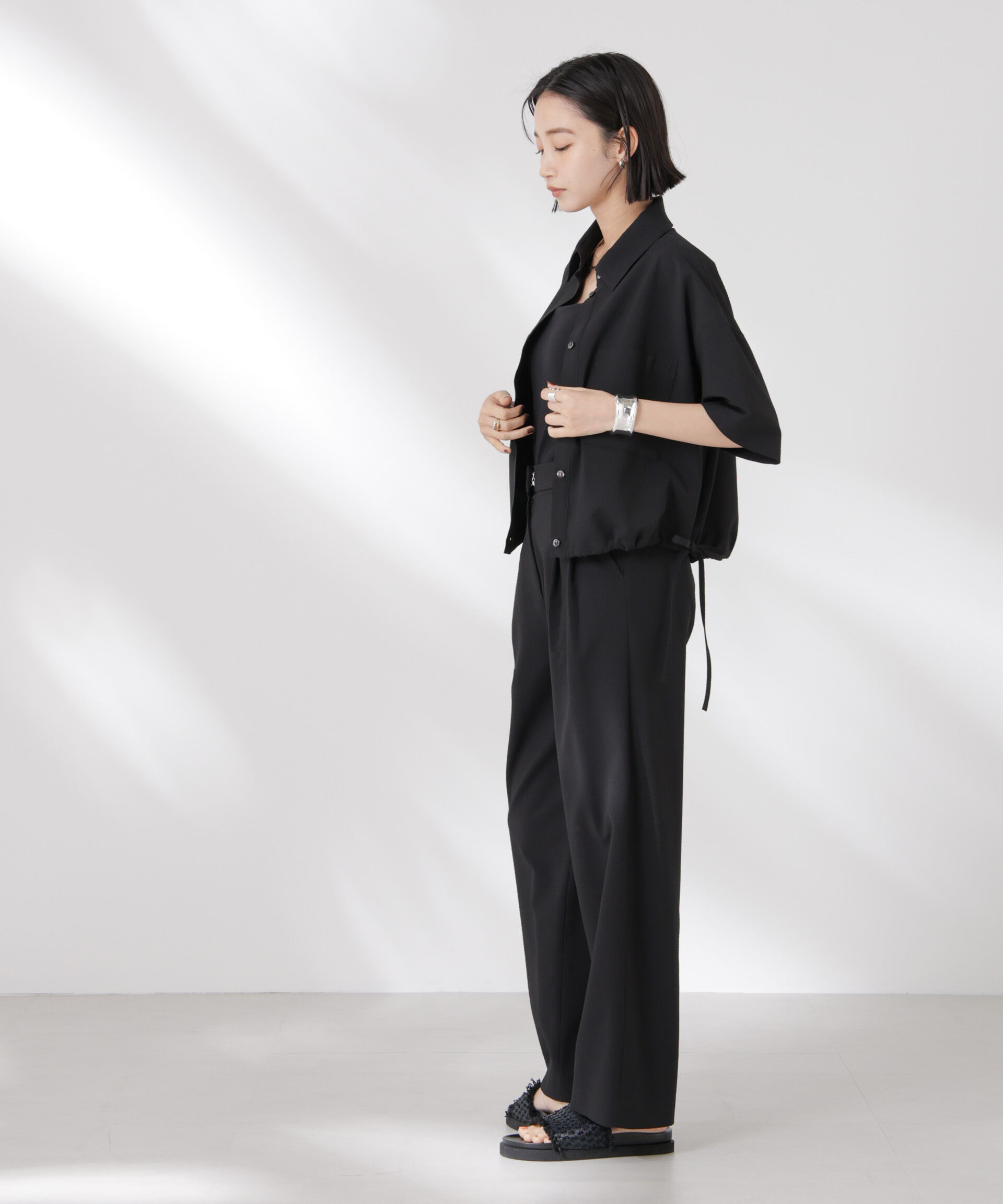 nano･universe「ドロストリボンヘムクロップドサッカーシャツ(セットアップ可)」|シャツ・ブラウス|