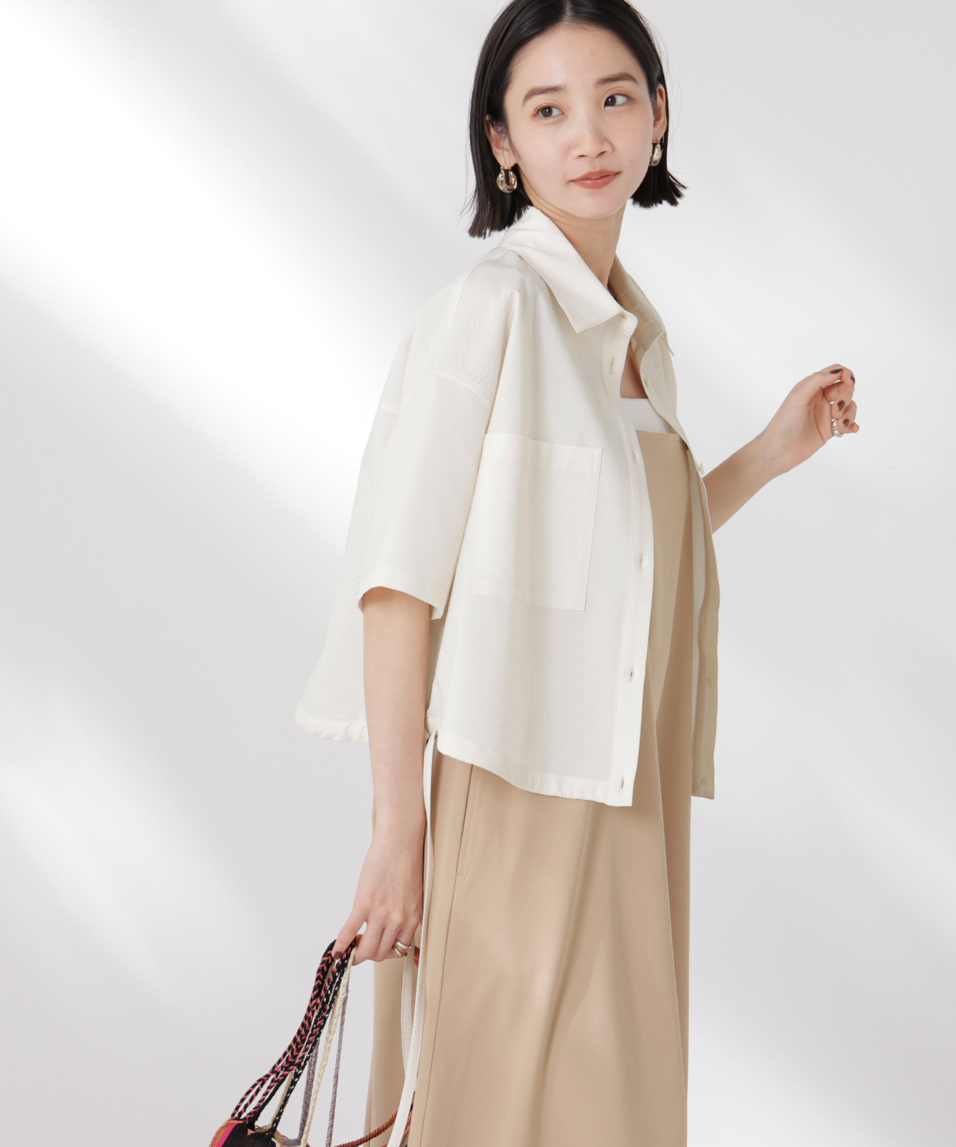 nano･universe「ドロストリボンヘムクロップドサッカーシャツ(セットアップ可)」|シャツ・ブラウス|