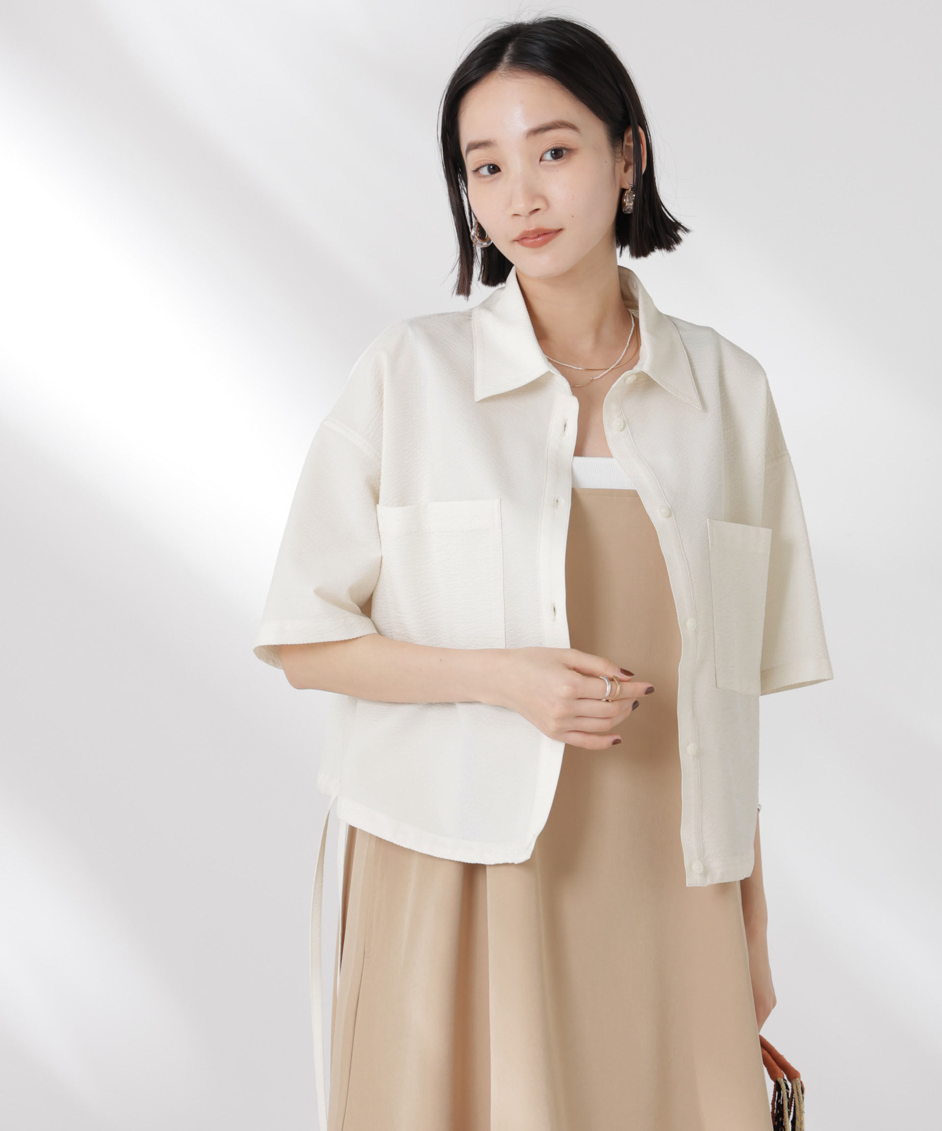 nano･universe「ドロストリボンヘムクロップドサッカーシャツ(セットアップ可)」|シャツ・ブラウス|