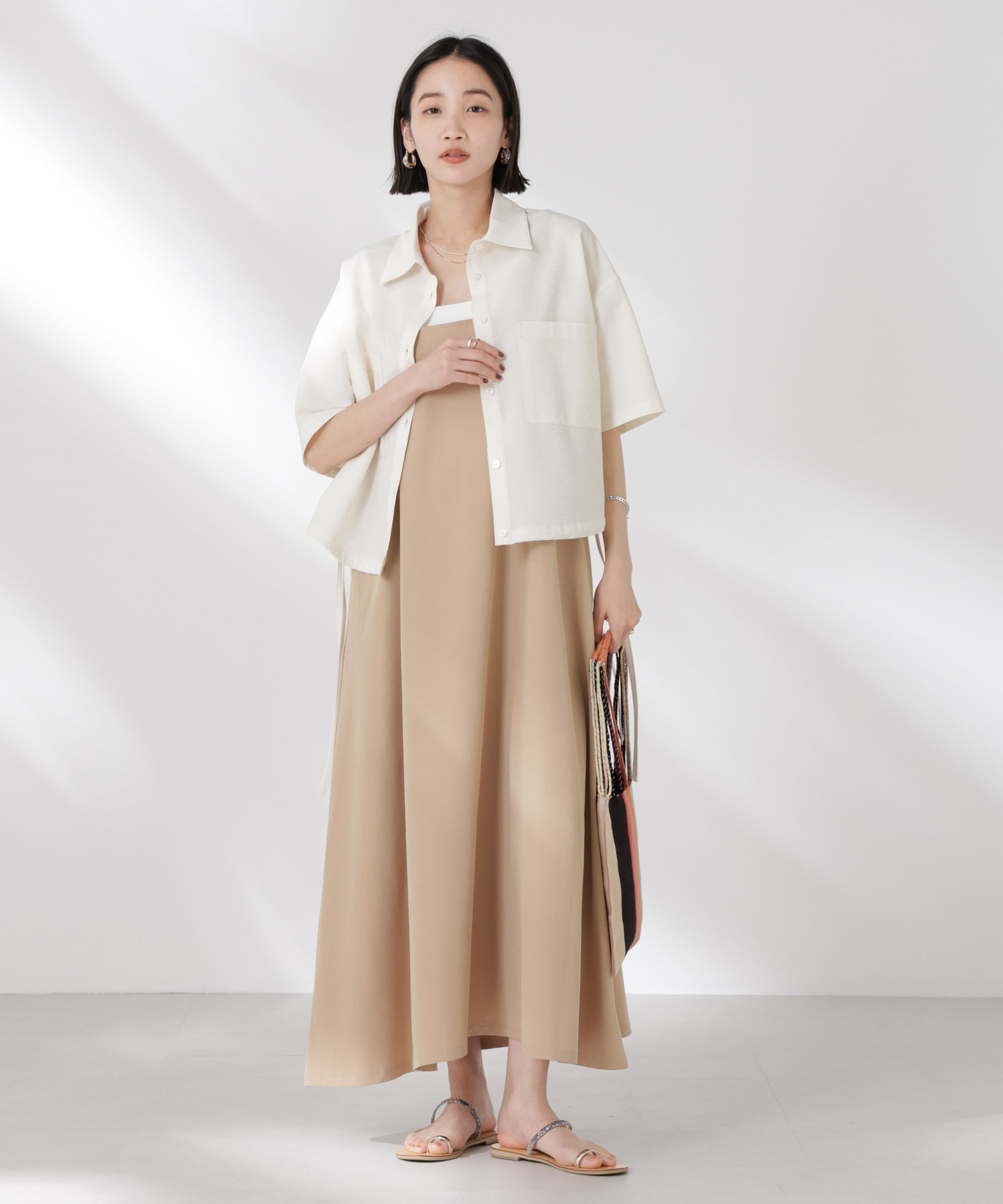 nano･universe「ドロストリボンヘムクロップドサッカーシャツ(セットアップ可)」|シャツ・ブラウス|