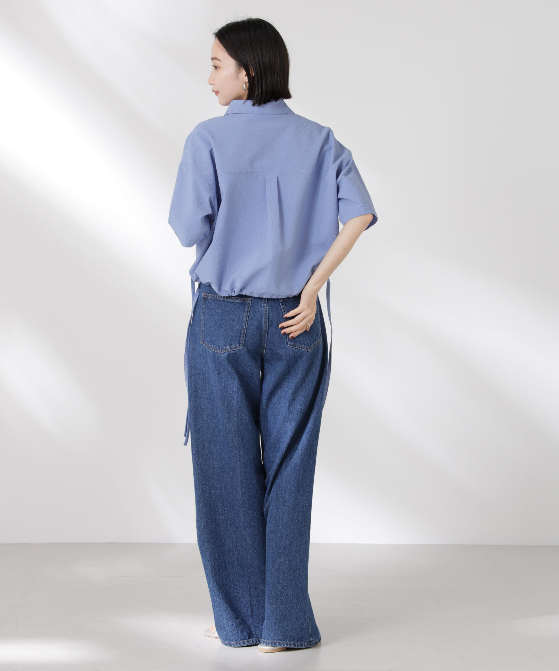 nano･universe「ドロストリボンヘムクロップドサッカーシャツ(セットアップ可)」|シャツ・ブラウス|