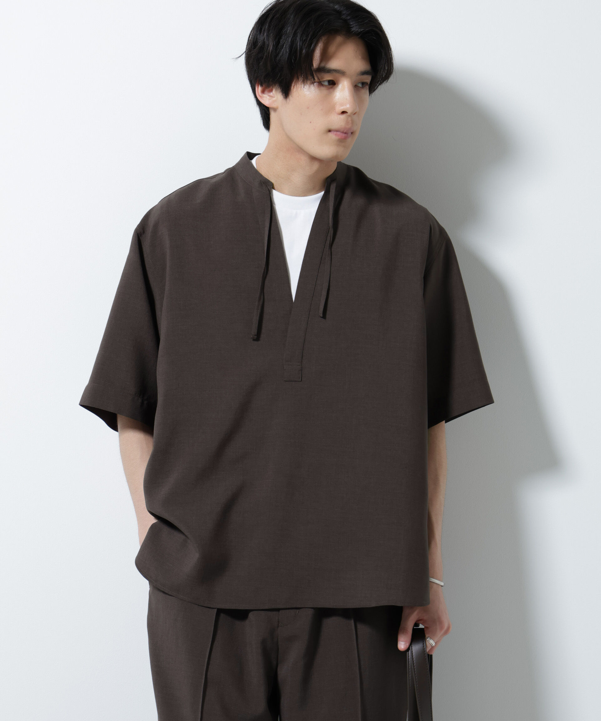 nano･universe「メランジドライプルオーバーシャツ（セットアップ可）」|シャツ・ブラウス|D.ブラウン2