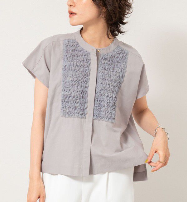 NOLLEY'S「フレンチスリーブフリルブラウス」|シャツ・ブラウス|ライトグレー