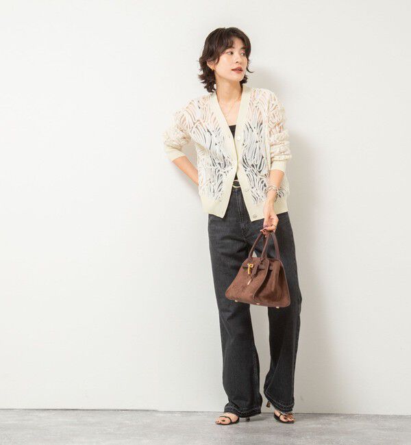 Rie Miller「【追加】《セットアップ対応》チュール刺繍Vネックカーディガン」|カーディガン|